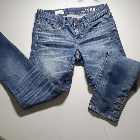 Gap1969 'Always Skinny' in Vintage Tint Ankle Buttons Sz 0 - Shipping incl - Picture 1 of 16